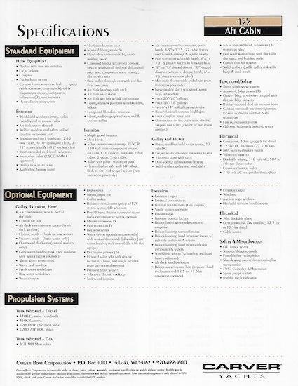 Carver 455 Aft Cabin Motor Yacht Specification Brochure