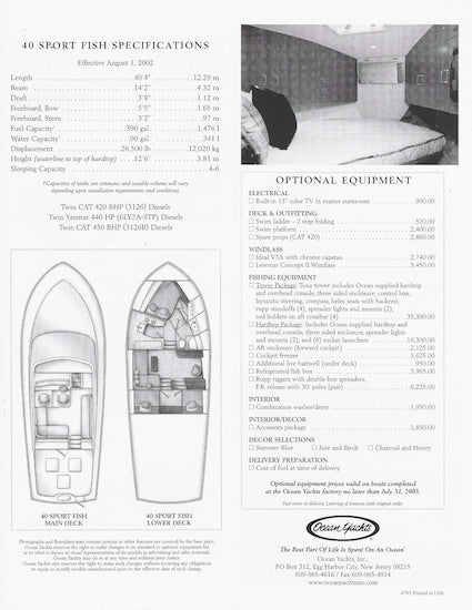Ocean 40 Sport Fish Specification Brochure
