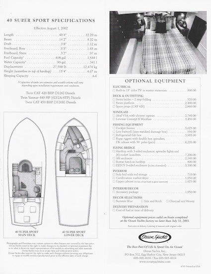 Ocean 40 Super Sport Specification Brochure