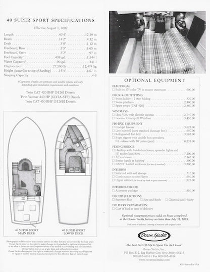 Ocean 40 Super Sport Specification Brochure