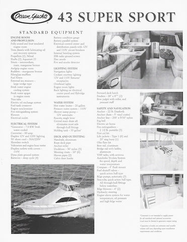 Ocean 43 Super Sport Specification Brochure