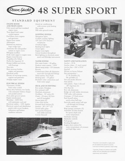 Ocean 48 Super Sport Specification Brochure