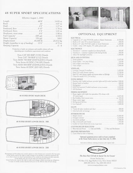 Ocean 48 Super Sport Specification Brochure
