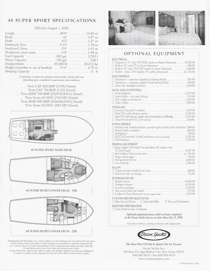 Ocean 48 Super Sport Specification Brochure