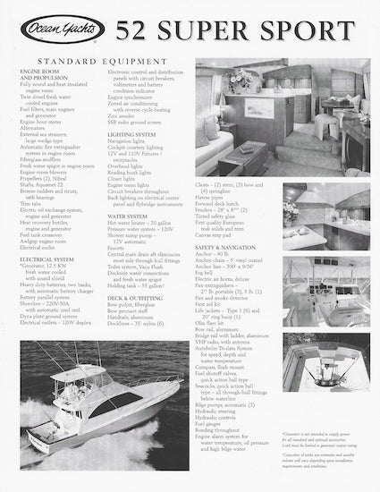 Ocean 52 Super Sport Specification Brochure