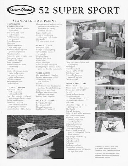 Ocean 52 Super Sport Specification Brochure