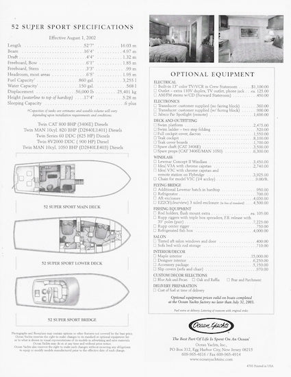 Ocean 52 Super Sport Specification Brochure