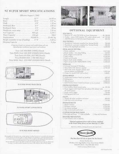 Ocean 52 Super Sport Specification Brochure