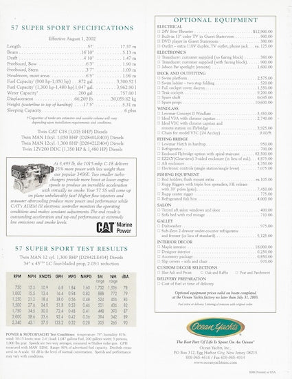 Ocean 57 Super Sport Specification Brochure
