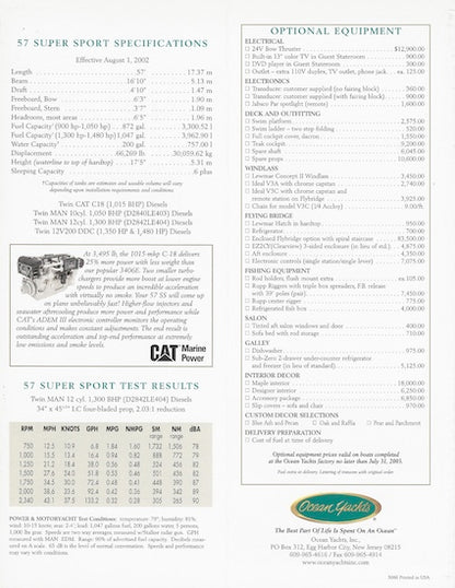 Ocean 57 Super Sport Specification Brochure