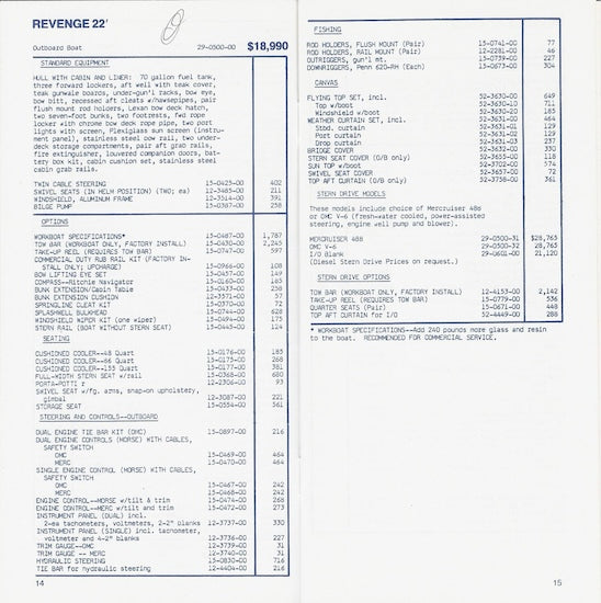 Boston Whaler 1984 Specification & Price List Brochure