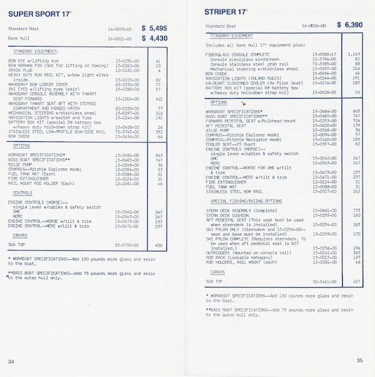 Boston Whaler 1984 Specification & Price List Brochure