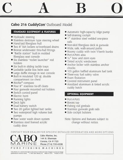 Cabo 216 CuddyCon Brochure