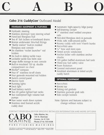 Cabo 216 CuddyCon Brochure