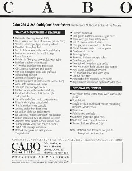 Cabo 256/266 CuddyCon Brochure