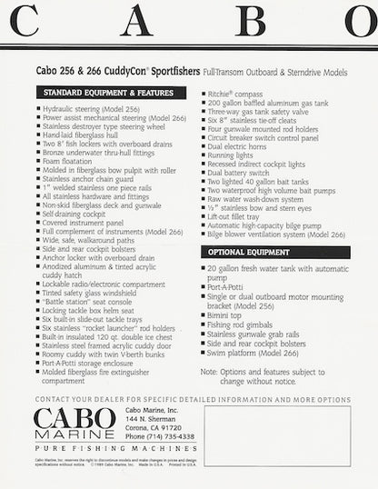 Cabo 256/266 CuddyCon Brochure