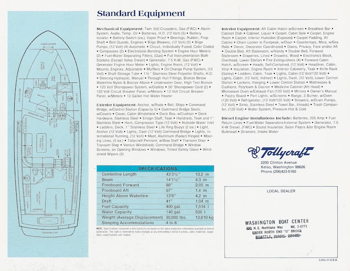 Tollycraft 43 Motor Yacht Brochure