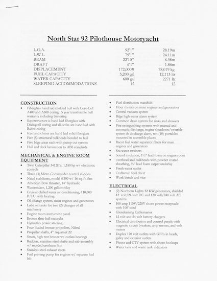 North Star 92 Specification Brochure