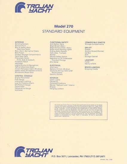 Trojan Classic Cruiser 27 (270) Specification Brochure