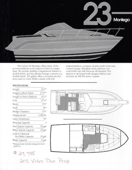Carver 23 Montego Specification Brochure
