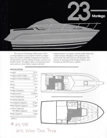 Carver 23 Montego Specification Brochure