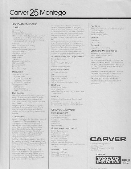 Carver 25 Montego Specification Brochure