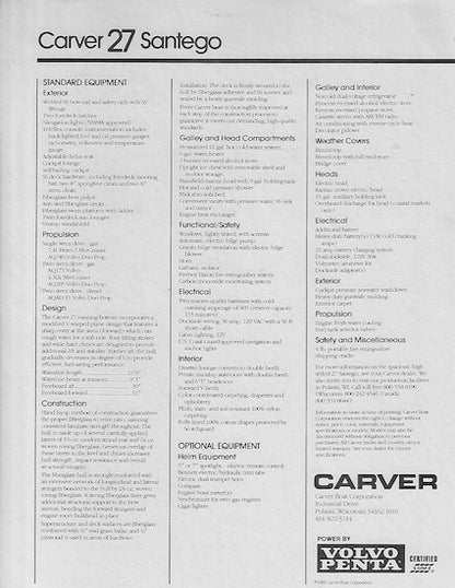 Carver 27 Santego Specification Brochure