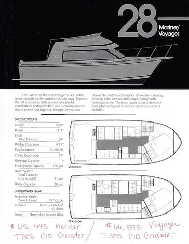 Carver 28 Mariner / Voyager Specification Brochure