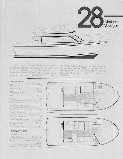 Carver 28 Mariner / Voyager Specification Brochure