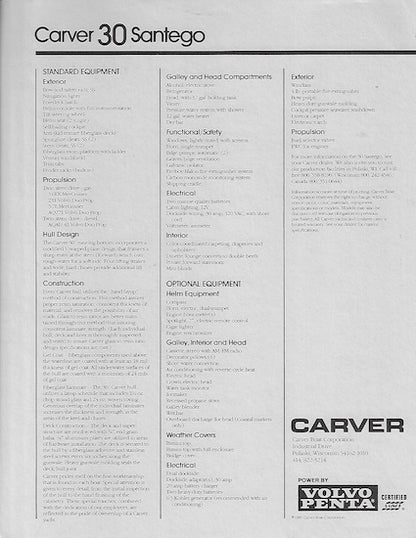 Carver 30 Santego Specification Brochure