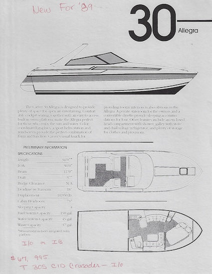 Carver 30 Alegra Specification Brochure