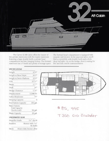 Carver 32 Aft Cabin Specification Brochure