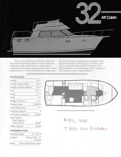 Carver 32 Aft Cabin Specification Brochure