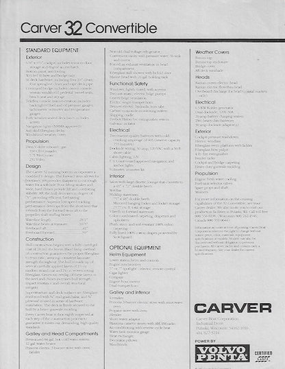Carver 32 Convertible Specification Brochure