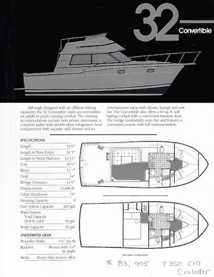 Carver 32 Convertible Specification Brochure