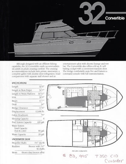 Carver 32 Convertible Specification Brochure