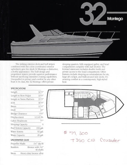 Carver 32 Montego Specification Brochure