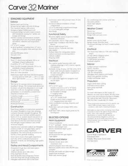 Carver 32 Mariner Specification Brochure