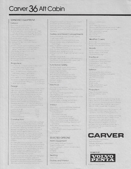 Carver 36 Aft Cabin Specification Brochure