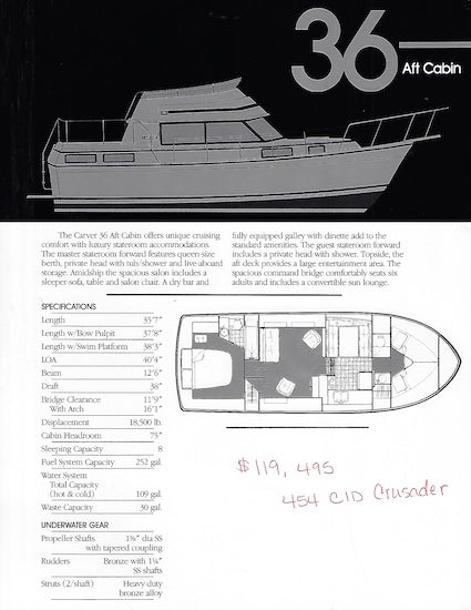 Carver 36 Aft Cabin Specification Brochure