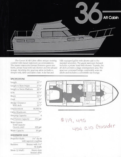 Carver 36 Aft Cabin Specification Brochure
