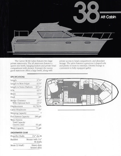 Carver 38 Aft Cabin Specification Brochure