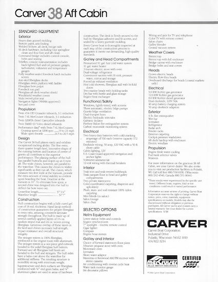 Carver 38 Aft Cabin Specification Brochure