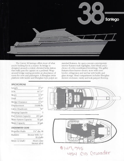 Carver 38 Santego Specification Brochure