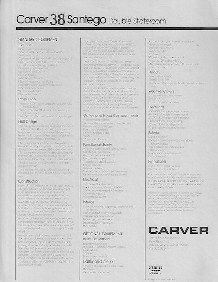 Carver 38 Santego Double Stateroom Specification Brochure