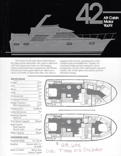 Carver 42 Aft Cabin Motor Yacht Specification Brochure