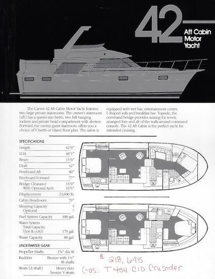 Carver 42 Aft Cabin Motor Yacht Specification Brochure