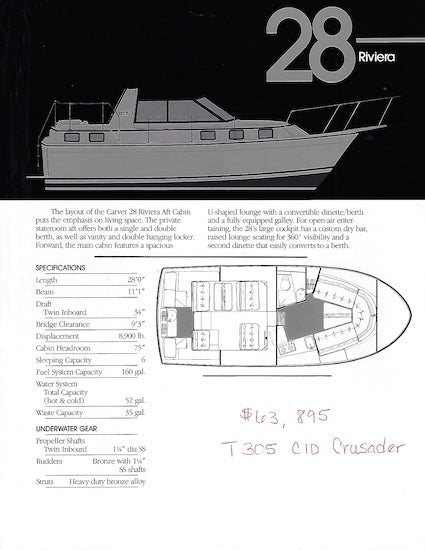 Carver 28 Riviera Specification Brochure