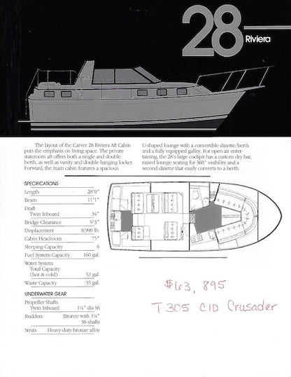 Carver 28 Riviera Specification Brochure