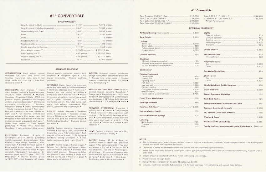 Viking 41 Convertible Specification Brochure